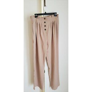 NEW ONETHELAND HIGH PLEATED WAIST BUTTON DOWN WIDE LEG PANT
